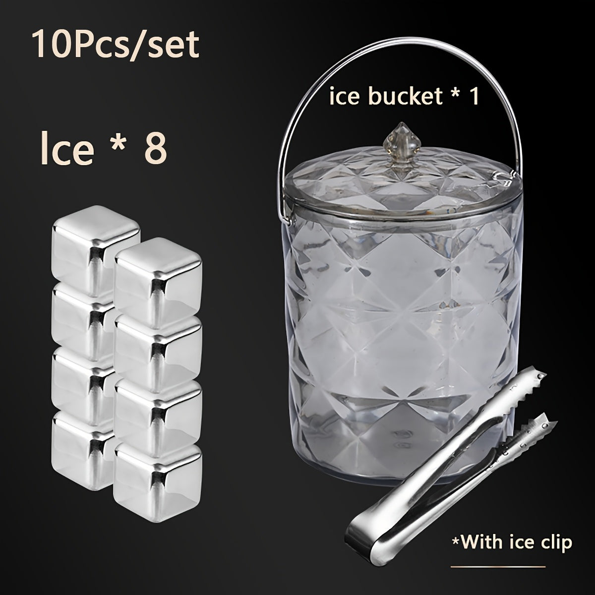 Reusable Metal Ice Cubes with Tongs + ice bucket