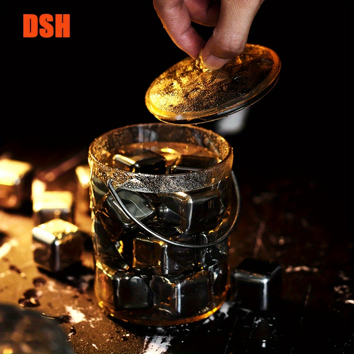Reusable Metal Ice Cubes with Tongs + ice bucket
