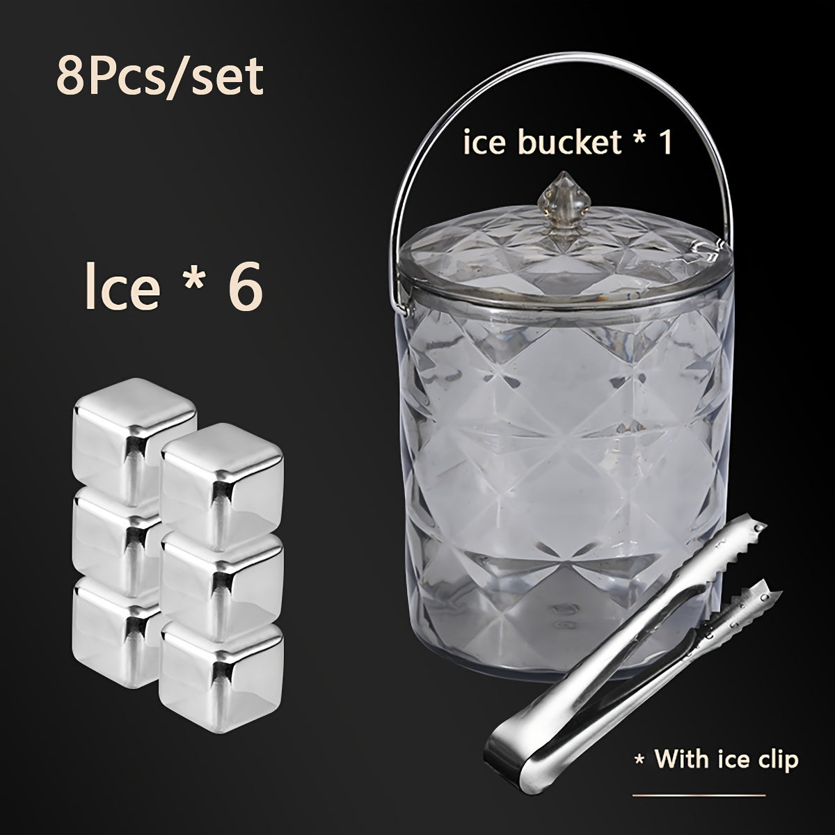 Reusable Metal Ice Cubes with Tongs + ice bucket