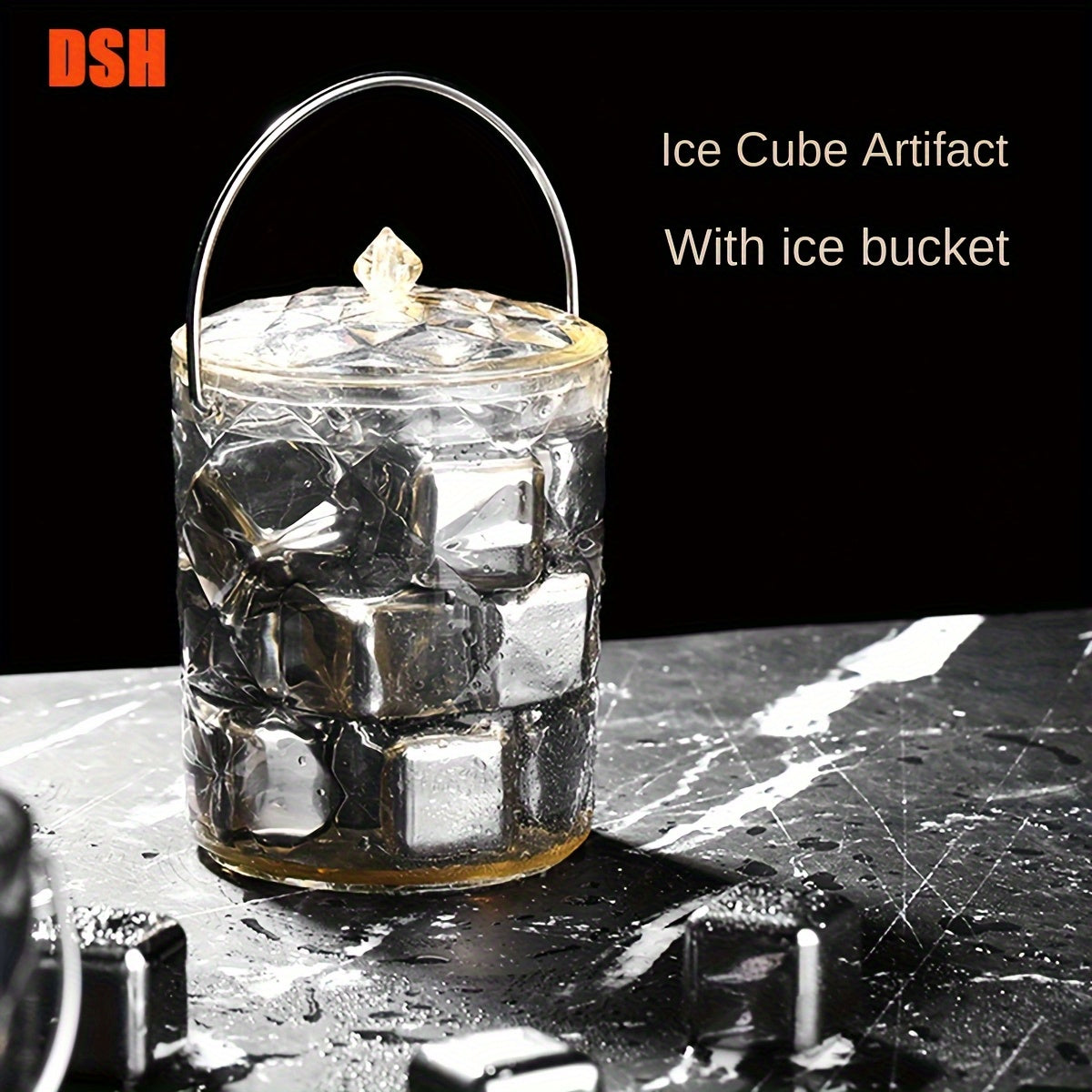 Reusable Metal Ice Cubes with Tongs + ice bucket