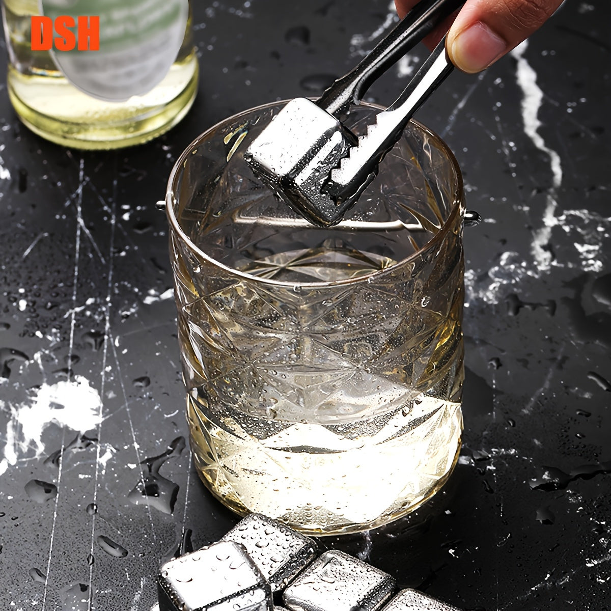 Reusable Metal Ice Cubes with Tongs + ice bucket