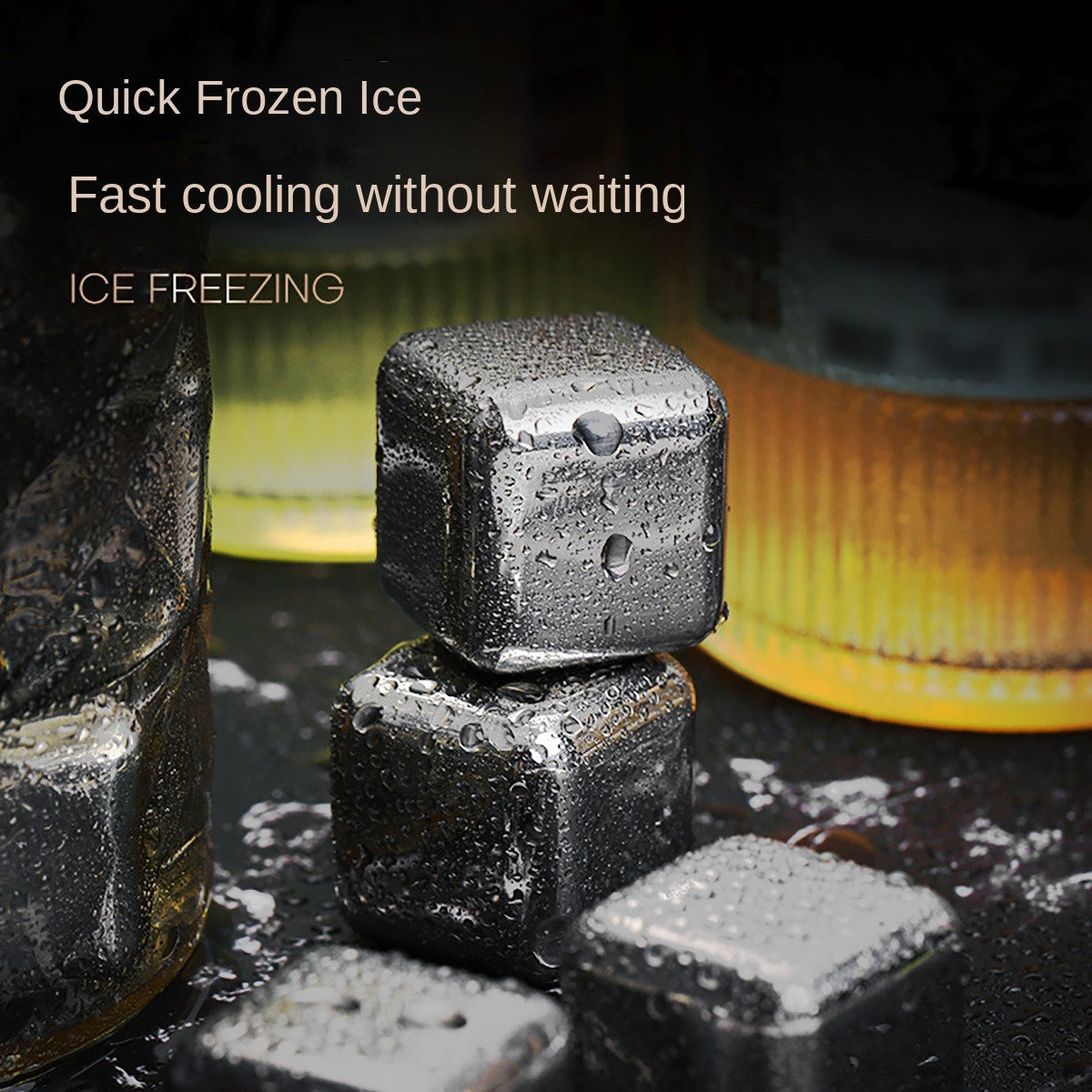 Reusable Metal Ice Cubes with Tongs + ice bucket